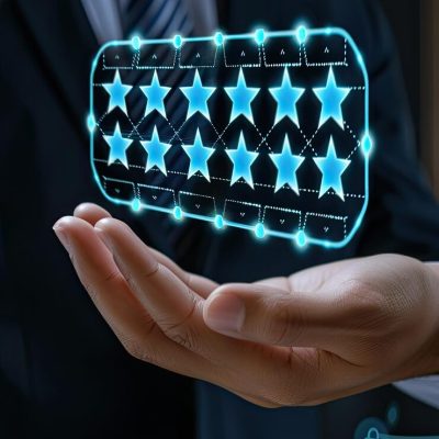 hand-reaching-out-touch-digital-rating-system-made-up-five-blue-stars-connected-by-white-lines-against-bokeh-background_965119-145159